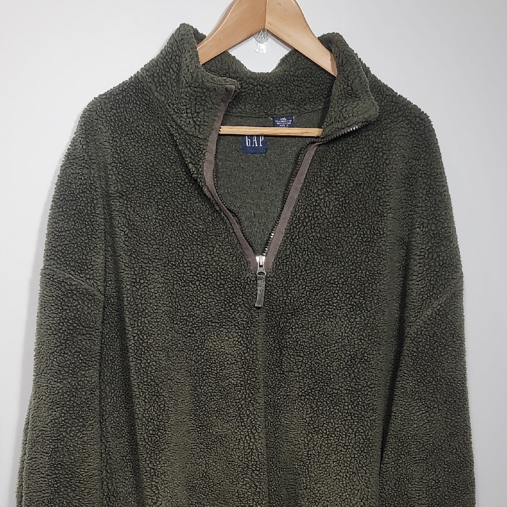 GAP Dark Green Sherpa Pull Over Fleece Quarter Zip Sweater Jacket